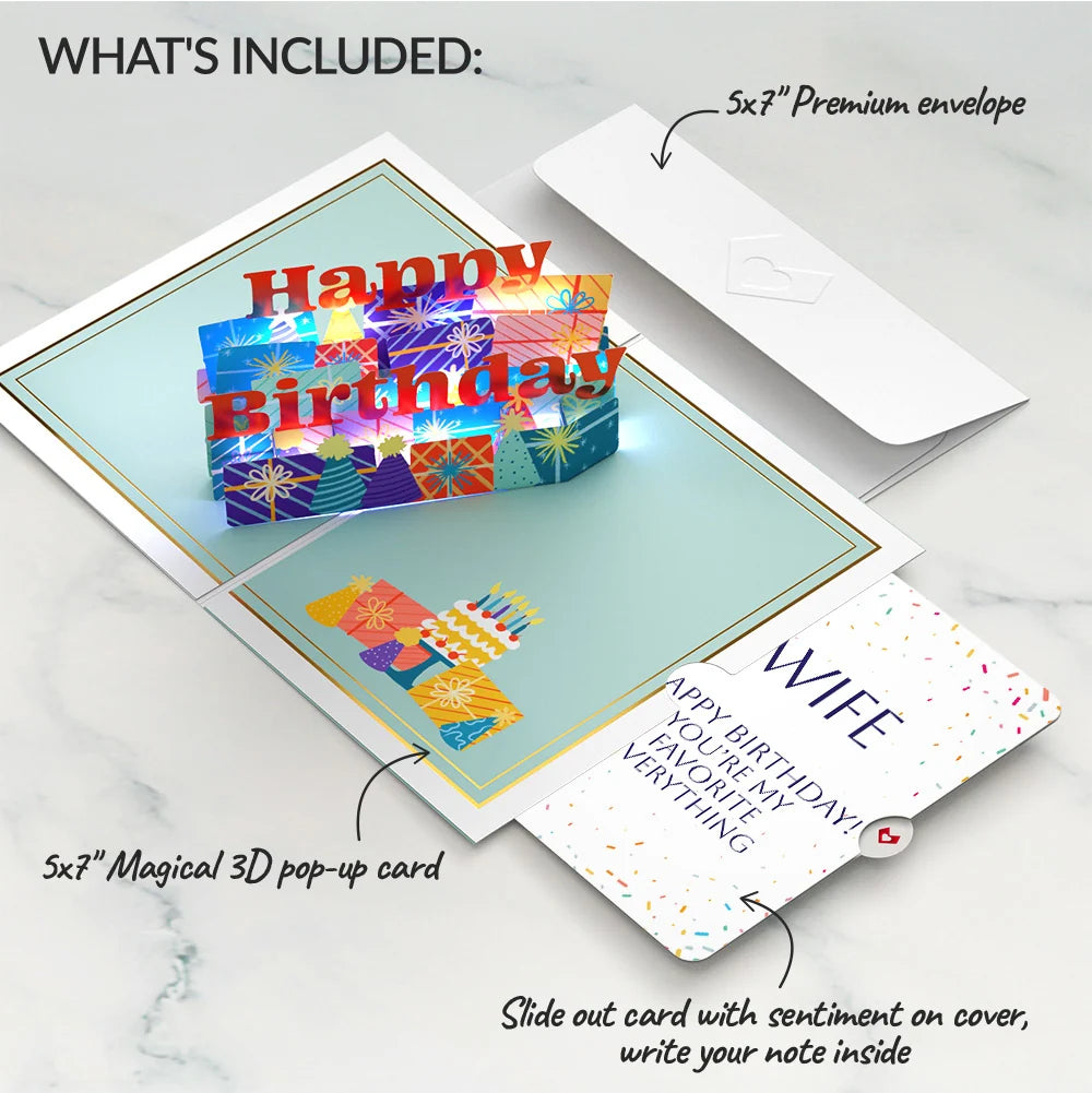 Wishing You a Happy Birthday Music and Lights Pop-Up Card and Sentiment Set for Wife