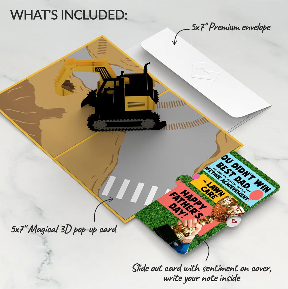 Excavator Father's Day Pop-Up Card and Trophy Lawn Care Sentiment Set