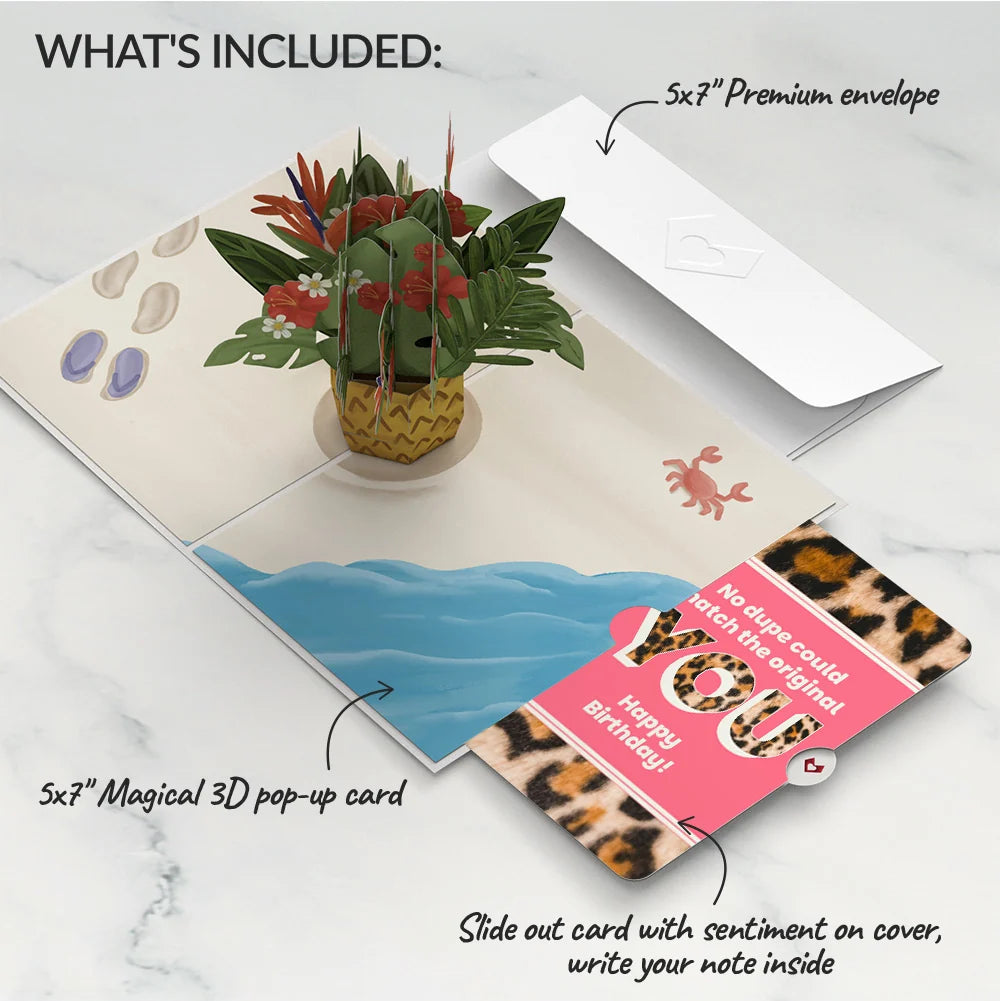 Tropical Flower Basket Birthday Pop-Up Card and The original YOU Sentiment Set