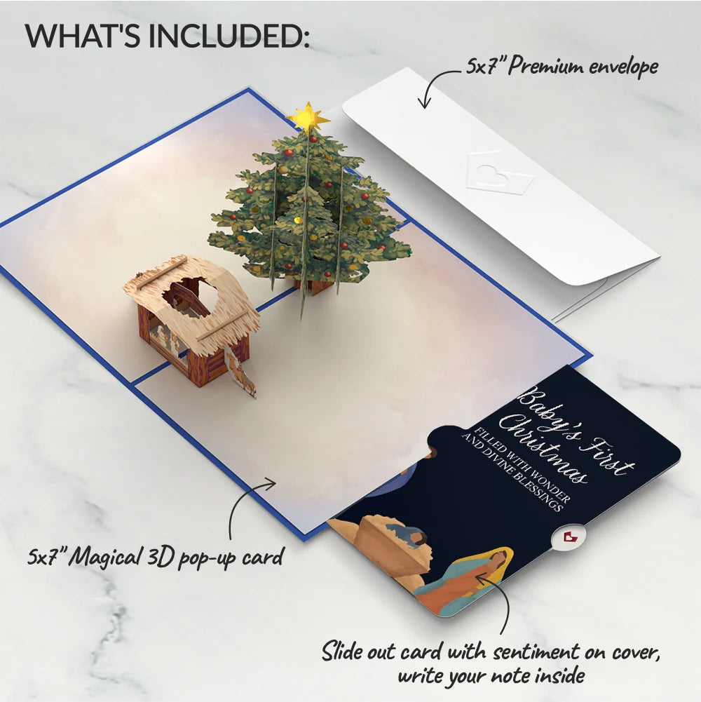 Nativity Christmas Tree Pop-Up Card and Sentiment Set for Baby