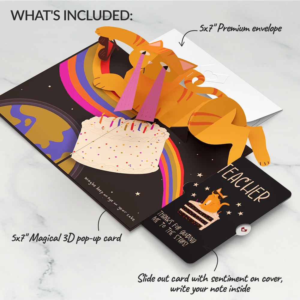 Out of this World Birthday Cat Pop-Up Card and Sentiment Set for Teacher