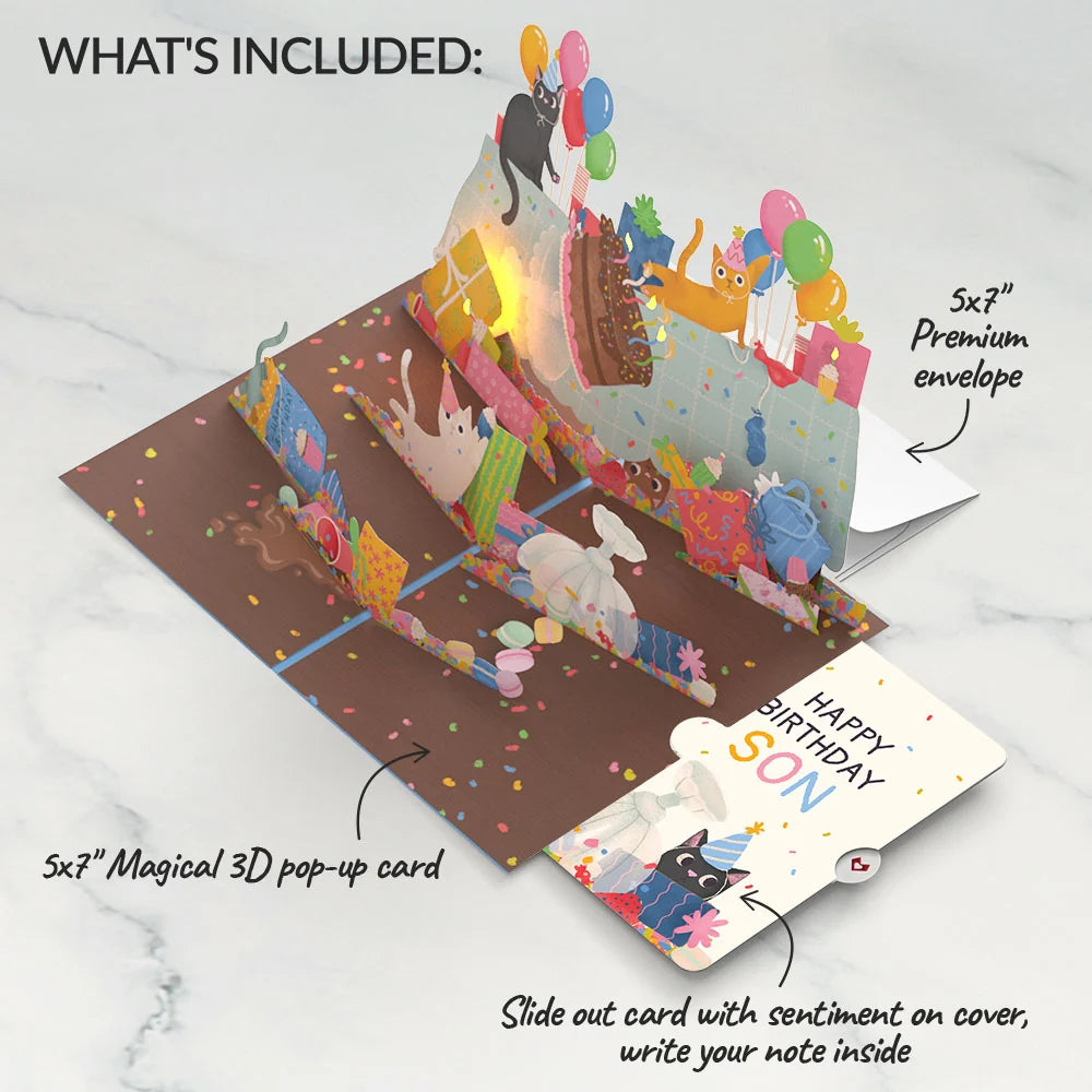 Birthday Cat-astrophe Music and Lights Pop-Up Card and Sentiment Set for Son
