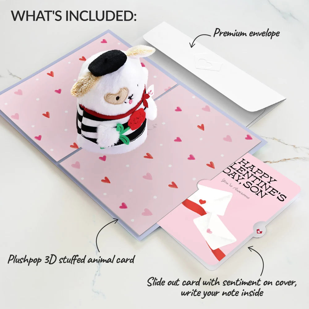 French Love Dog Valentine Plushpop Card and Sentiment Set for Son