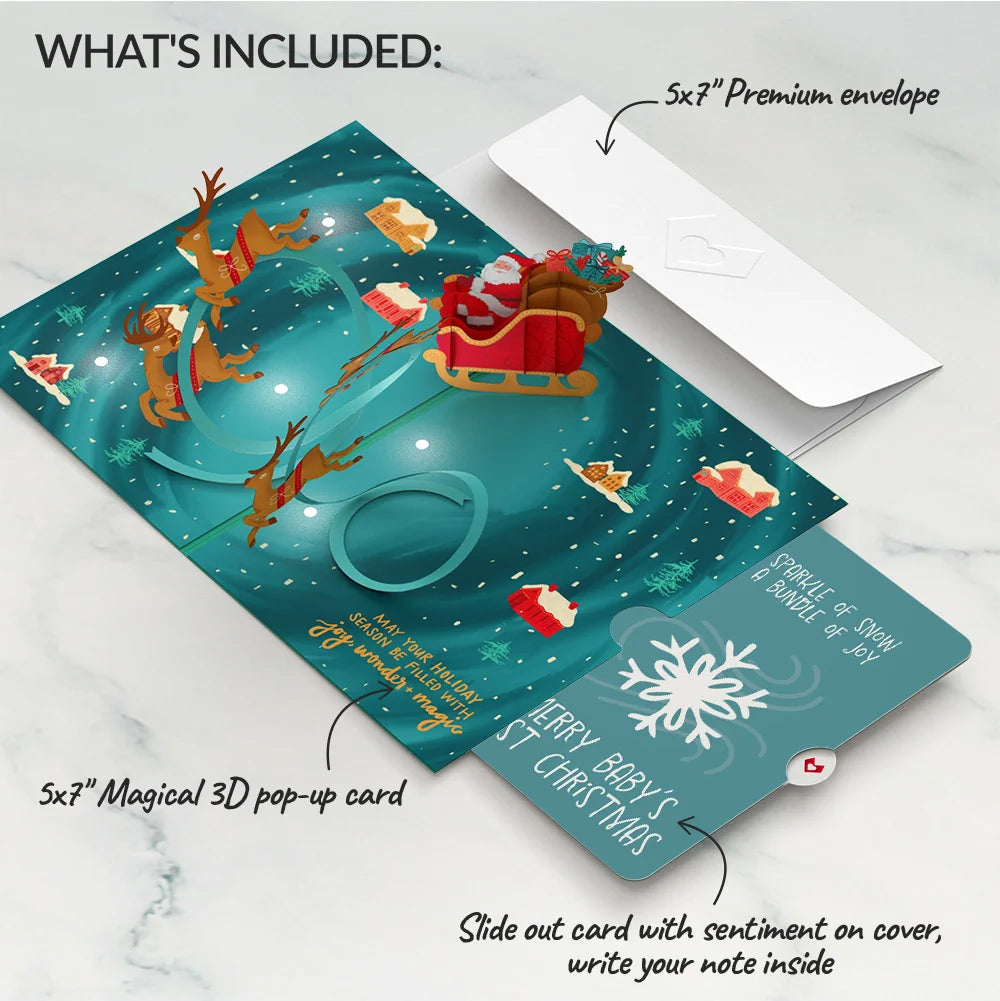Magic of Christmas Santa's Sleigh Light-Up Pop-Up Card and Sentiment Set for Baby
