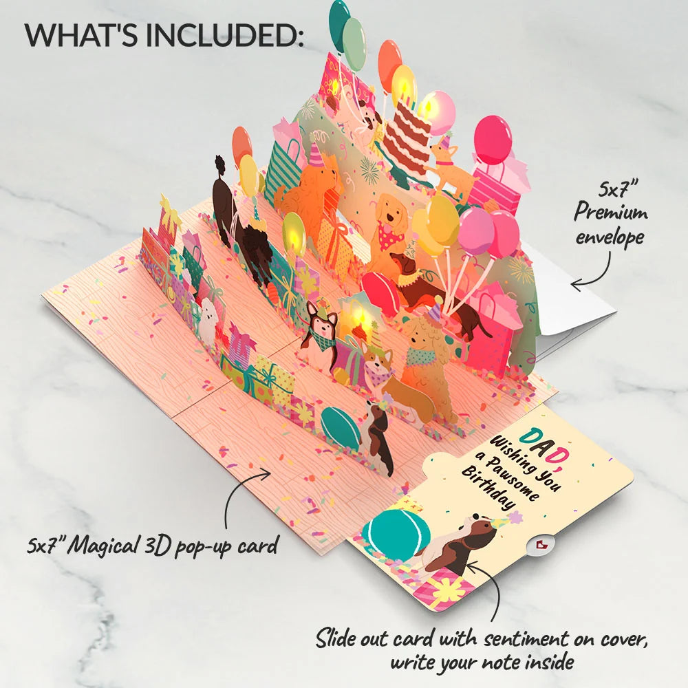 Birthday Pawty Pups Music and Lights Pop-Up Card and Sentiment Set for Dad