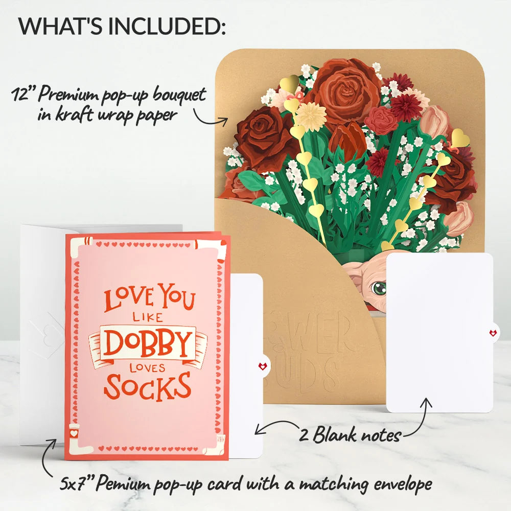 Harry Potter™ Dobby™ Valentine’s Day Pop-Up Card & Flower Buds Bouquet Bundle