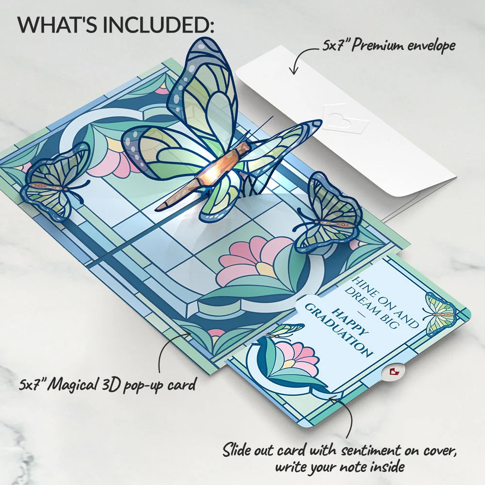 Stained Glass Butterfly Graduations Light-Up Pop-Up Card and Sentiment Set