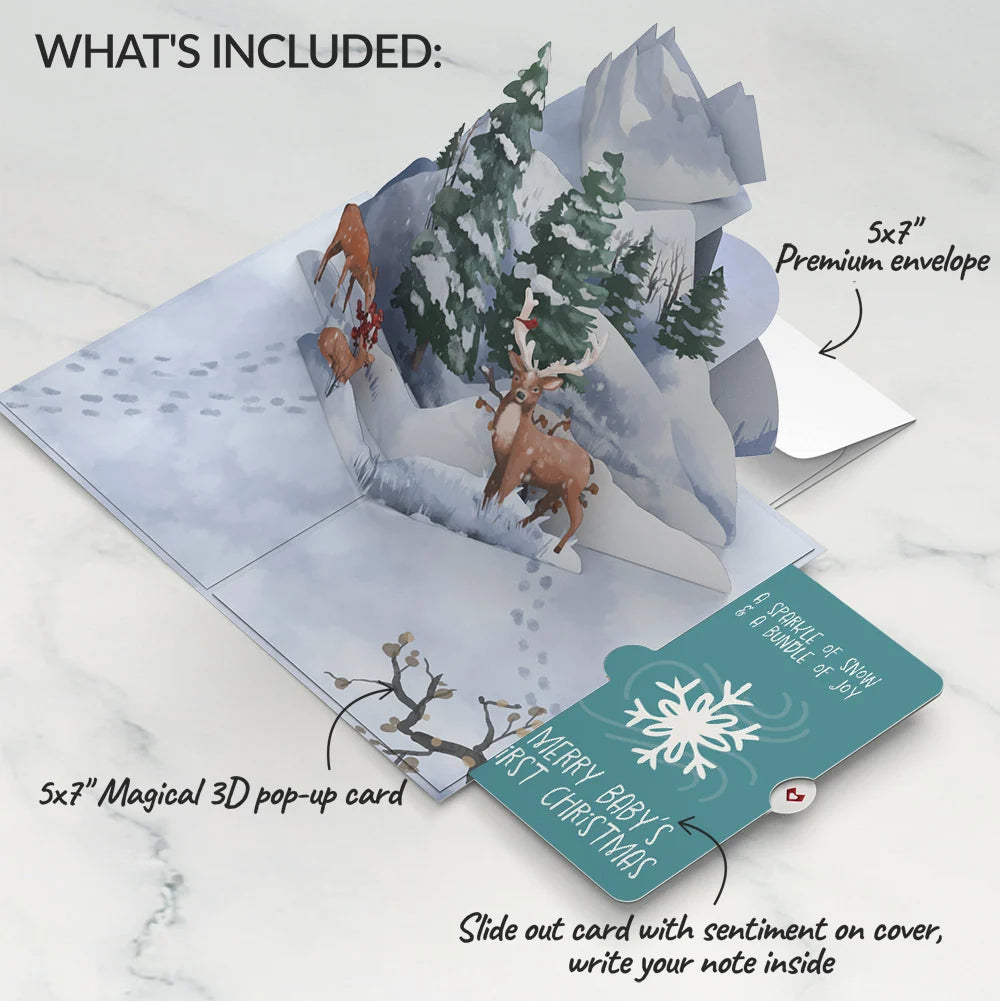 Snowfall's Hush First Christmas Pop-Up Card and Snowflake Sentiment Set for Baby