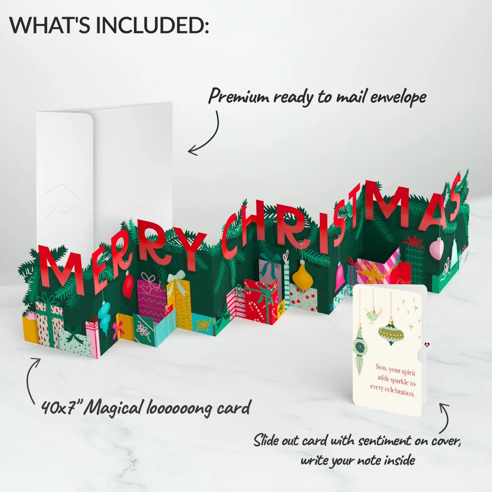 Under the Tree Merry Christmas Loooooong Card™ (Expands to 2 feet) and Sentiment Set for Son