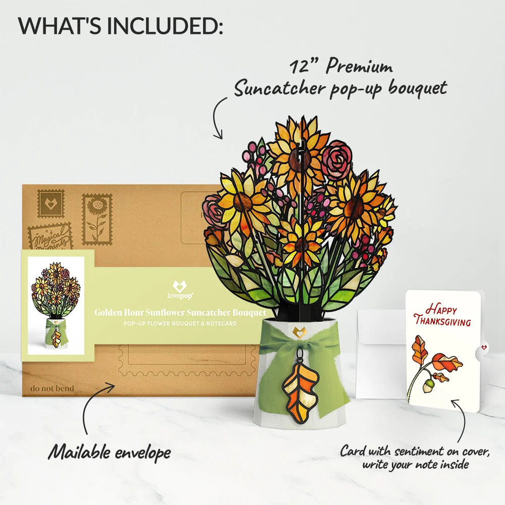 Golden Hour Sunflower Thanksgiving Suncatcher Bouquet and Sentiment Set