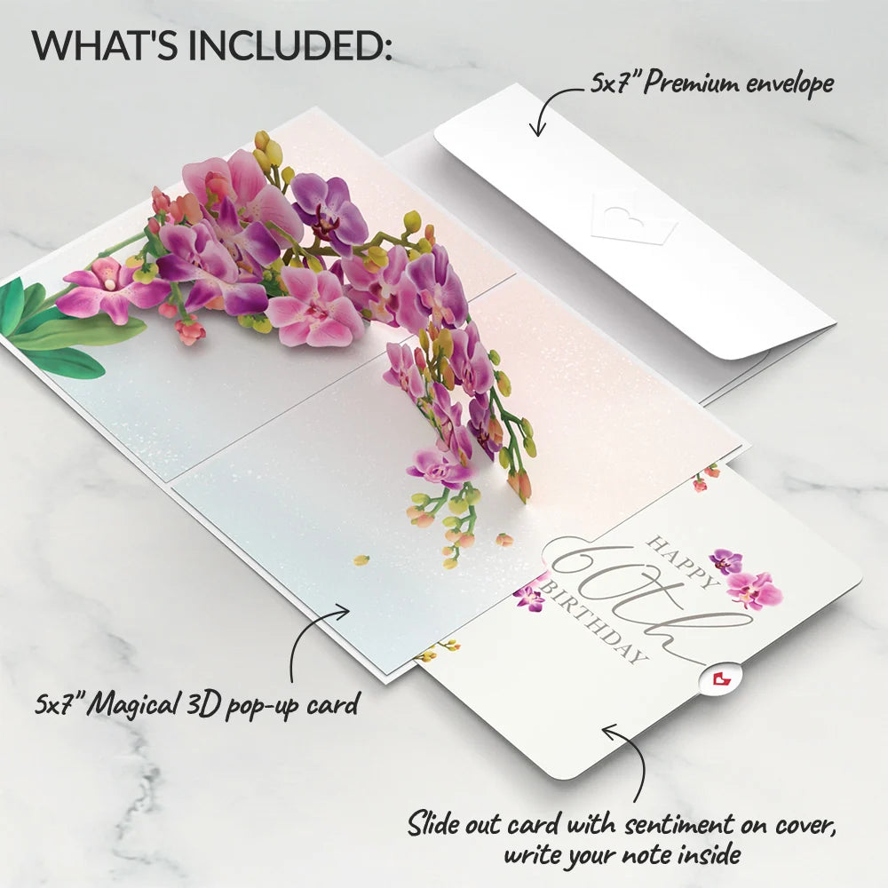 Watercolor Orchid 60th Birthday Pop-Up Card and Sentiment Set