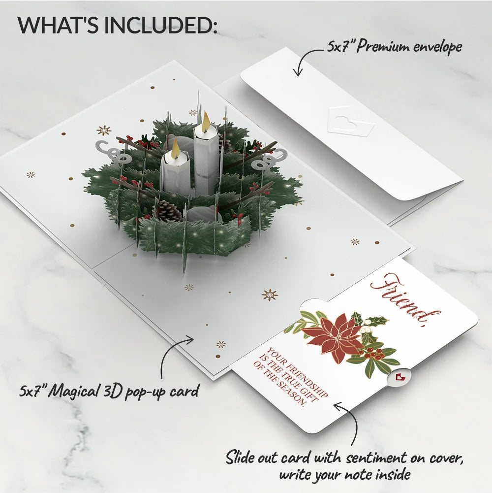 Winter Greens Christmas Candle Pop-Up Card and Poinsettia Sentiment Set for Friend