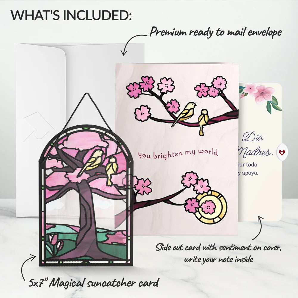 You Brighten My World Birds Mother's Day Suncatcher Card and Sentiment Set for Spanish Mom