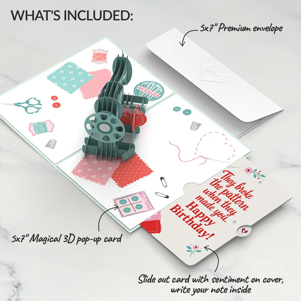 Classic Sewing Machine Birthday Pop-Up Card and Broke The Pattern Sentiment Set