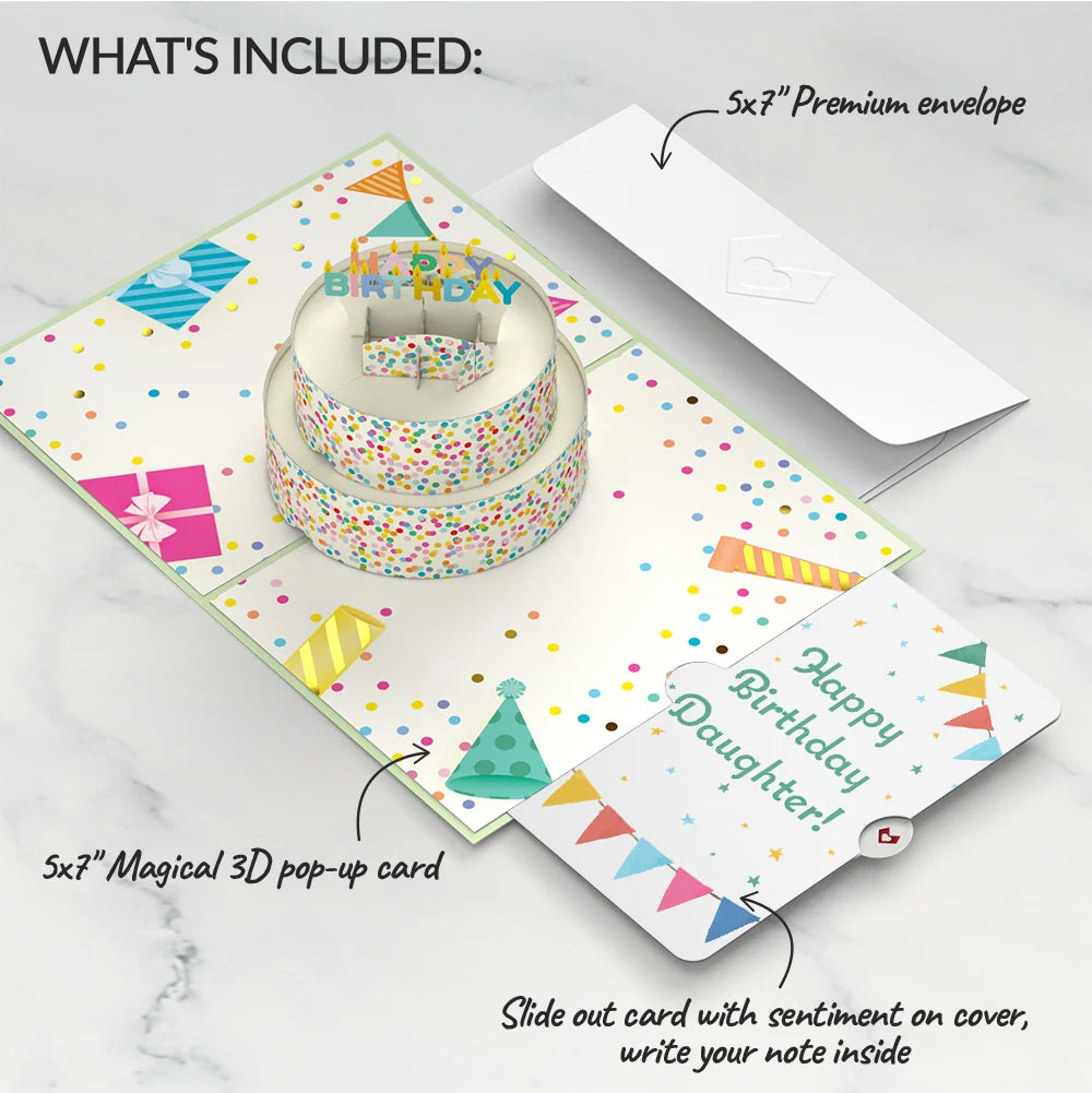 Sprinkles Birthday Cake Pop-Up Card and Starry Pennant Sentiment Set for Daughter