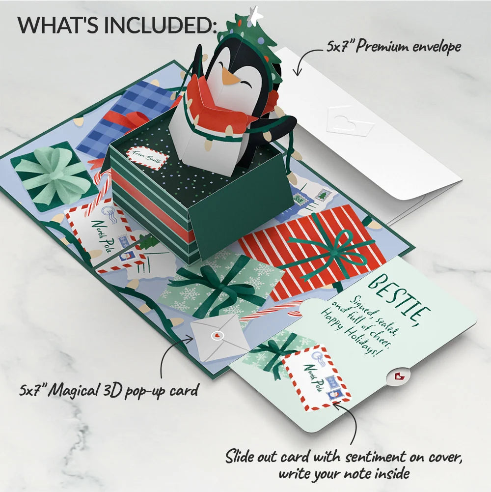 Season's Greetings Penguin Surprise Pop-Up Card and Sentiment Set for Bestie