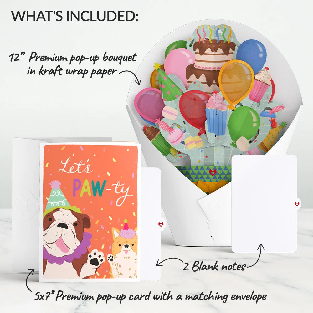 Birthday Pawty Pups Music and Lights Pop-Up Card & Bouquet Bundle