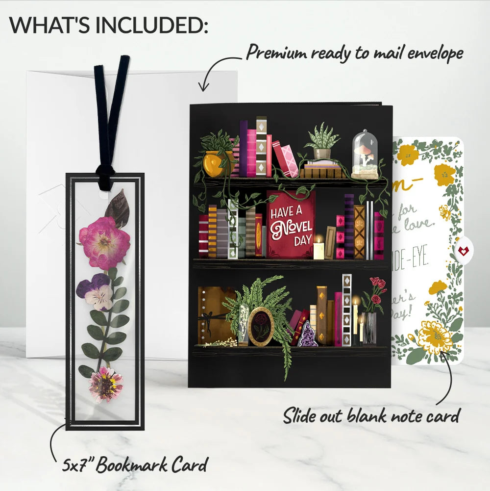 Novel Day Mother’s Day Petal Pressed™ Bookmark Card and Golden Wildflower Frame Sentiment Set for Mom