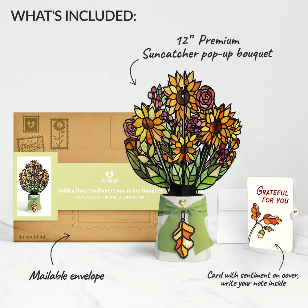 Golden Hour Sunflower Appreciation Suncatcher Bouquet and Sentiment Set