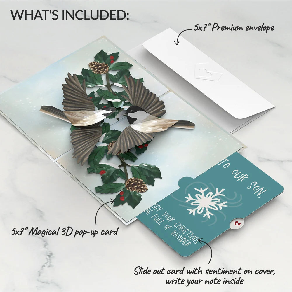 Winter Chickadees Pop-Up Card and Snowflake Christmas Sentiment Set for Son
