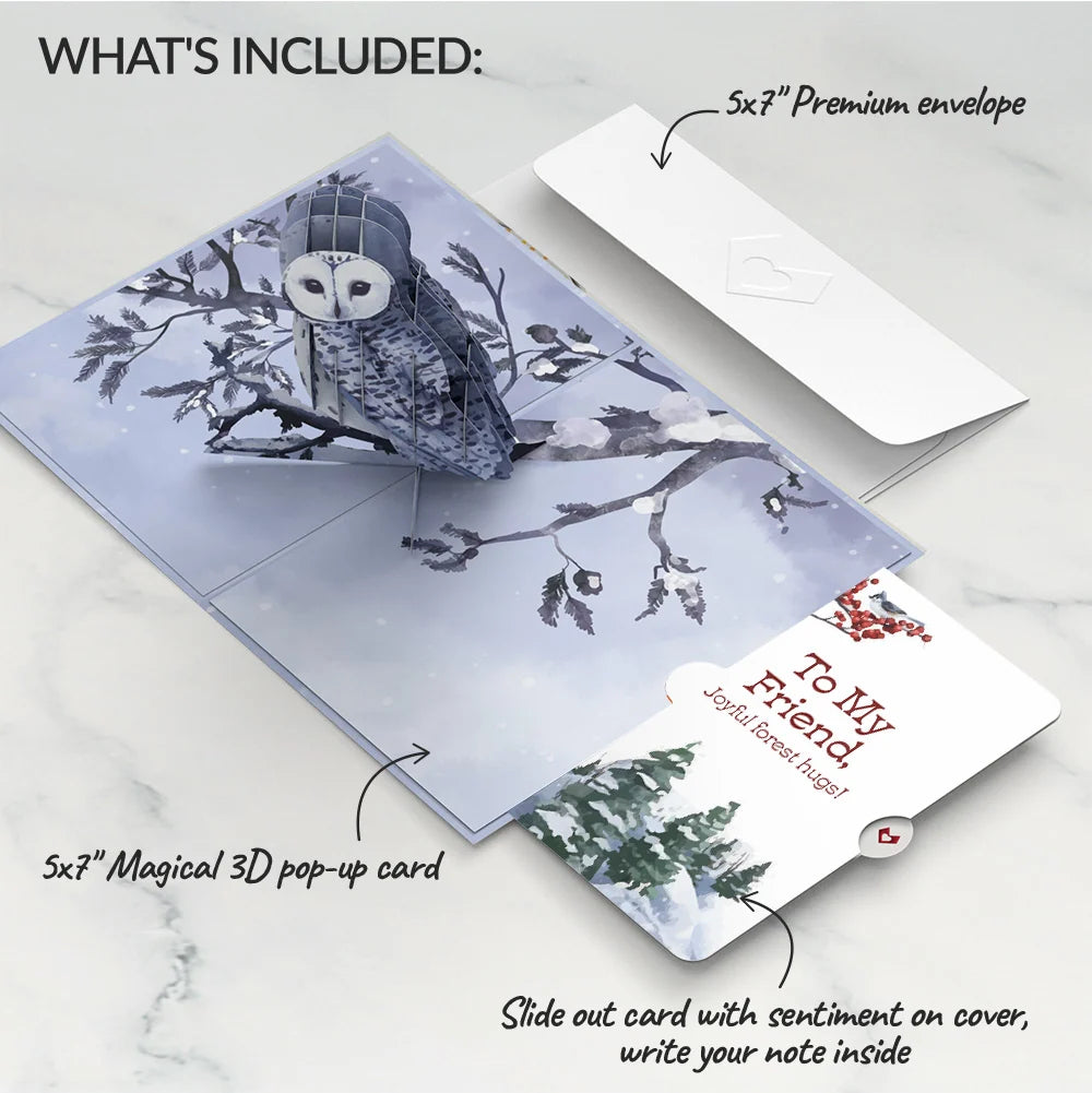 Snowy Owl Winter Pop-Up Card and Sentiment Set for Friend