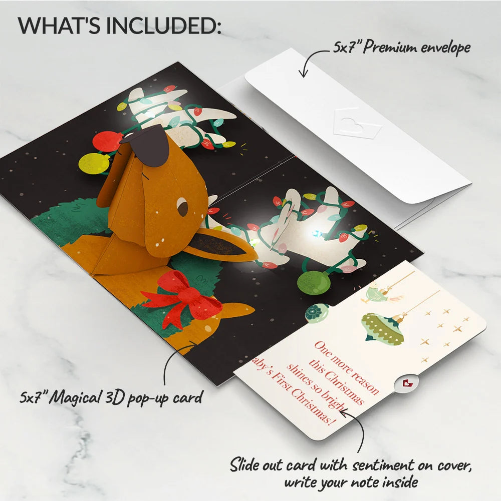 All Is Bright Holiday Reindeer Light-Up Pop-Up Card and Sentiment Set for Baby