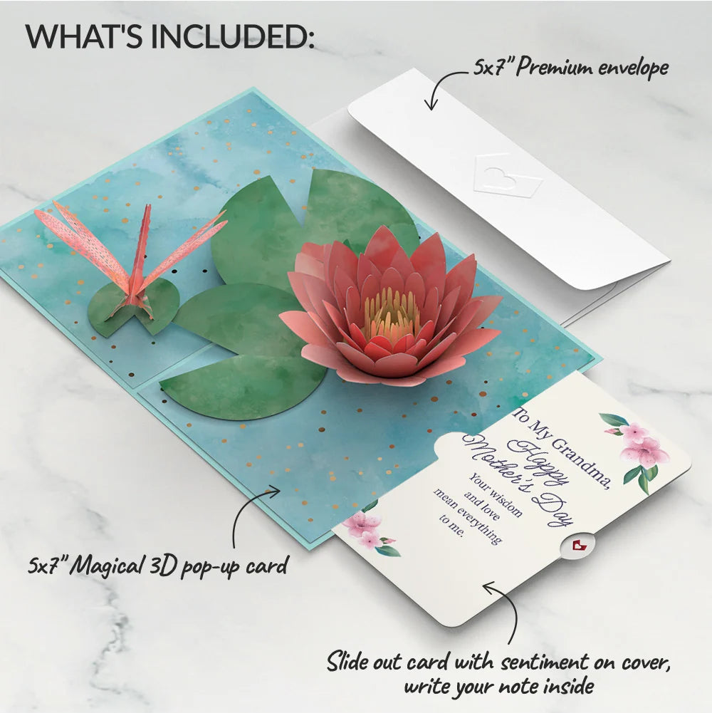 Water Lily Dragonfly Mother's Day Pop-Up Card and Sentiment Set for Grandma