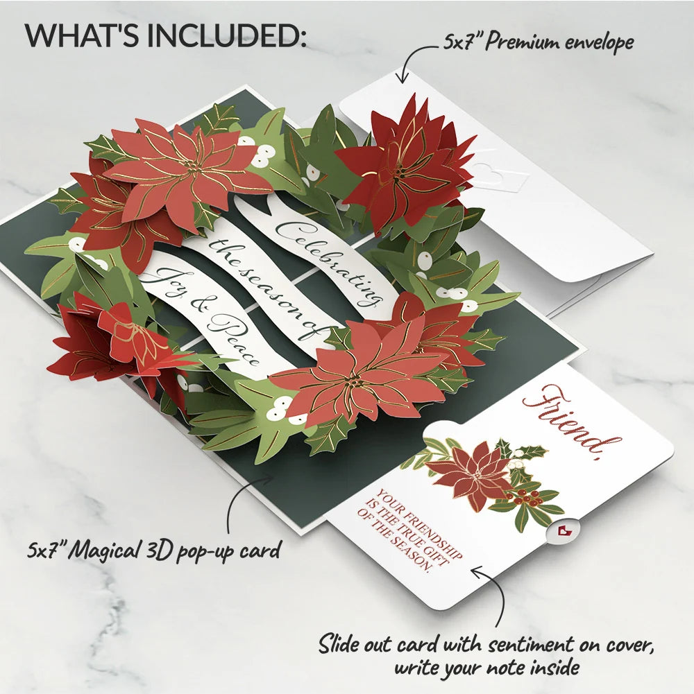 Season's Greetings Poinsettia Wreath Pop-Up Card and Sentiment Set for Friend