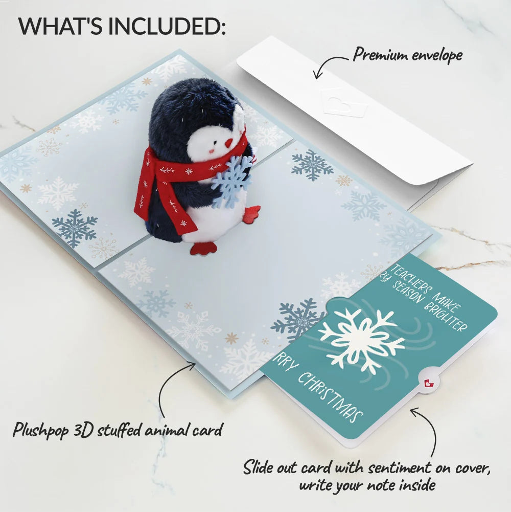 'Warm Winter Wishes' Holiday Penguin Plushpop Card and Sentiment Set for Teacher