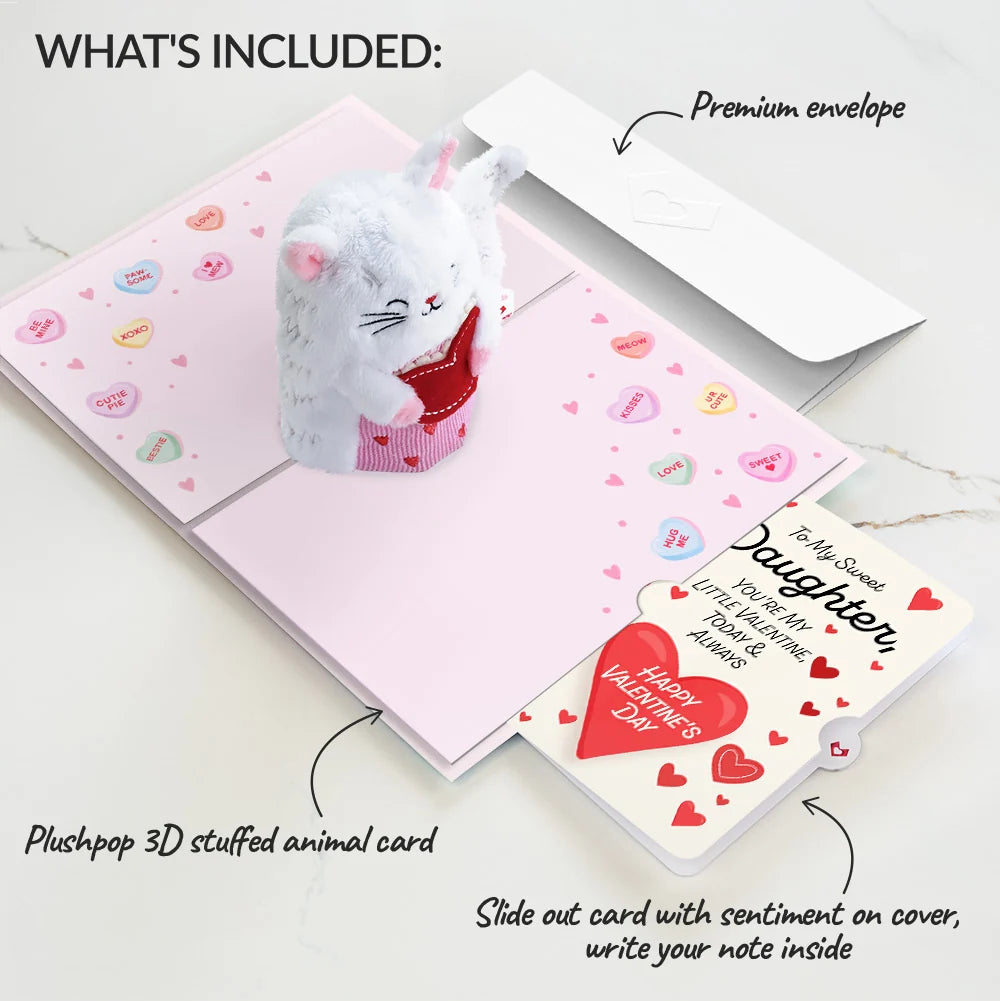 'Happy Valentine's Day' Love Cat Plushpop Card and Sentiment Set for Daughter