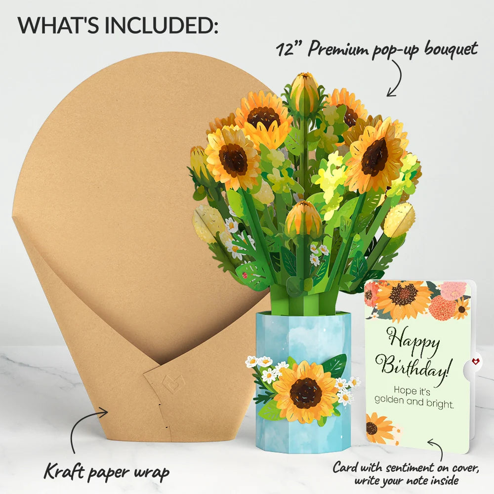 Sunflower Blooms Birthday Bouquet and Sentiment Set