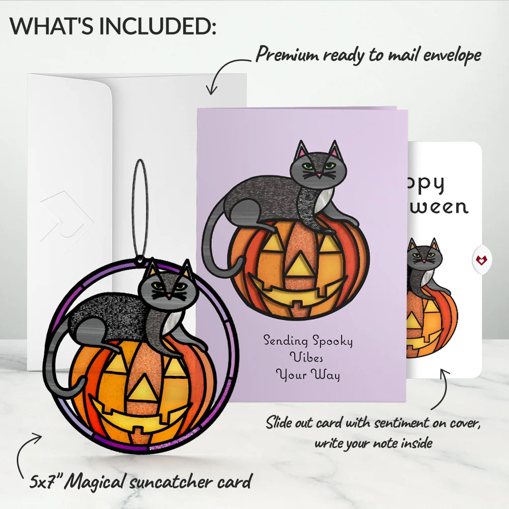 Spooky Vibes Halloween Cat Suncatcher Card and Sentiment Set