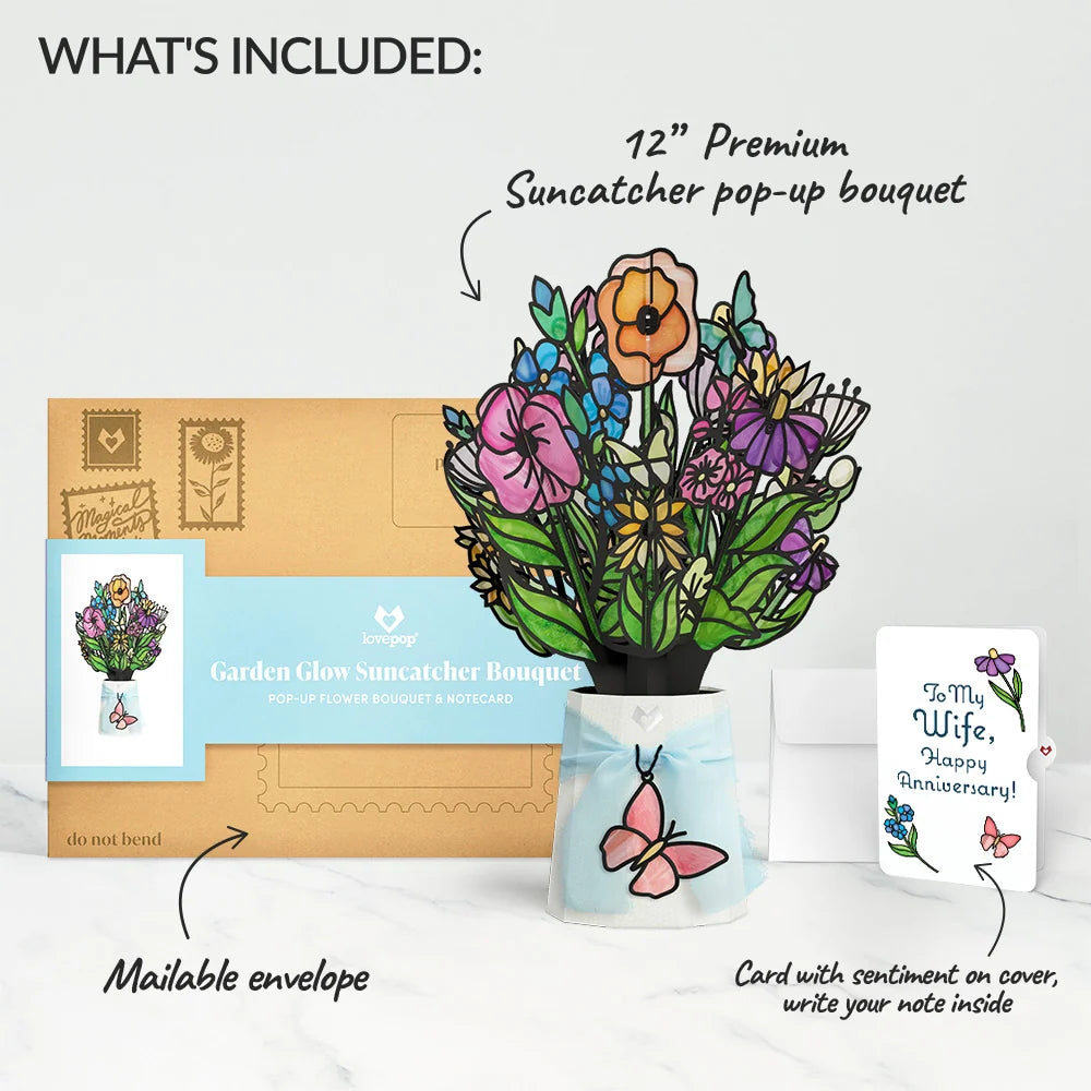 Garden Glow Anniversary Suncatcher Bouquet and Sentiment Set for Wife