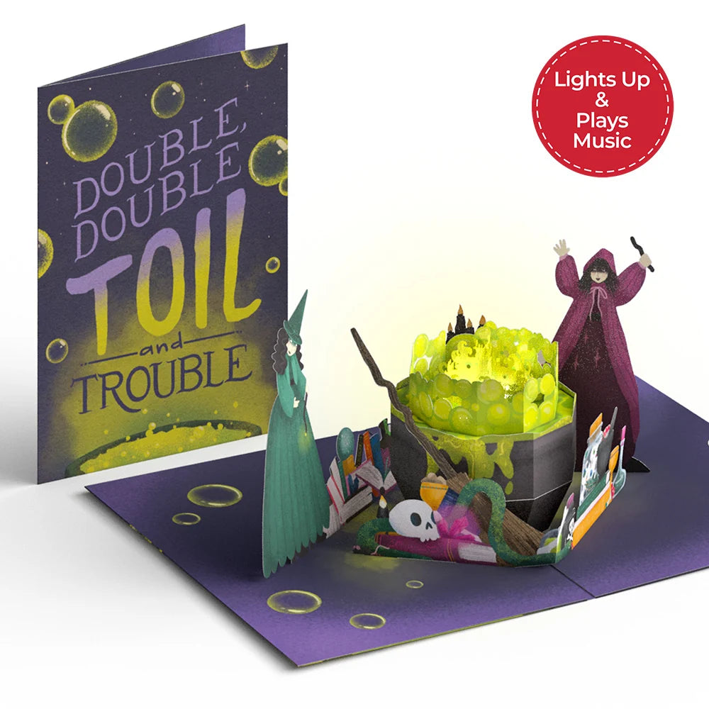 Toil and Trouble Halloween Cauldron Music and Lights Pop-Up Card & Bouquet Bundle