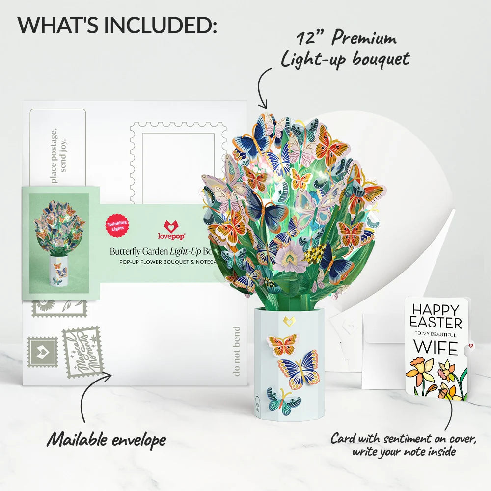 Butterfly Garden Easter Light-Up Bouquet and Sentiment Set for Wife