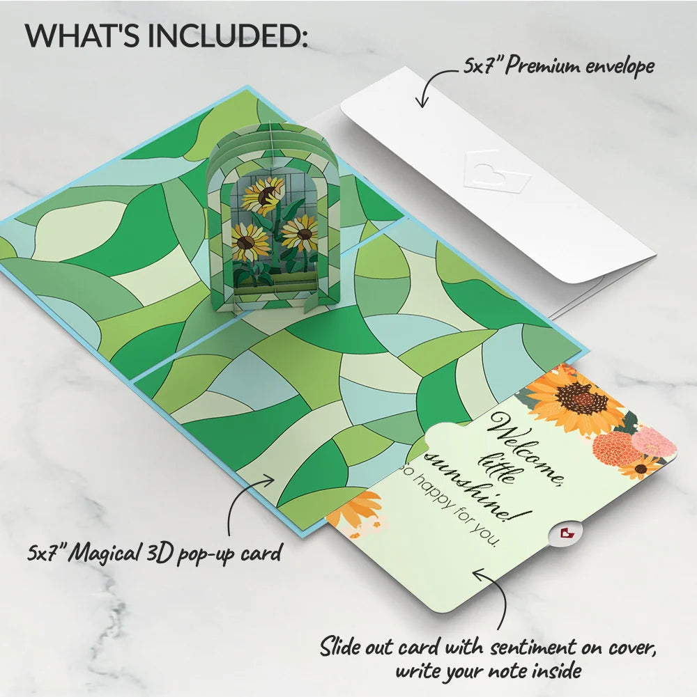 Stained Glass Sunflowers New Baby Pop-Up Card and Sentiment Set