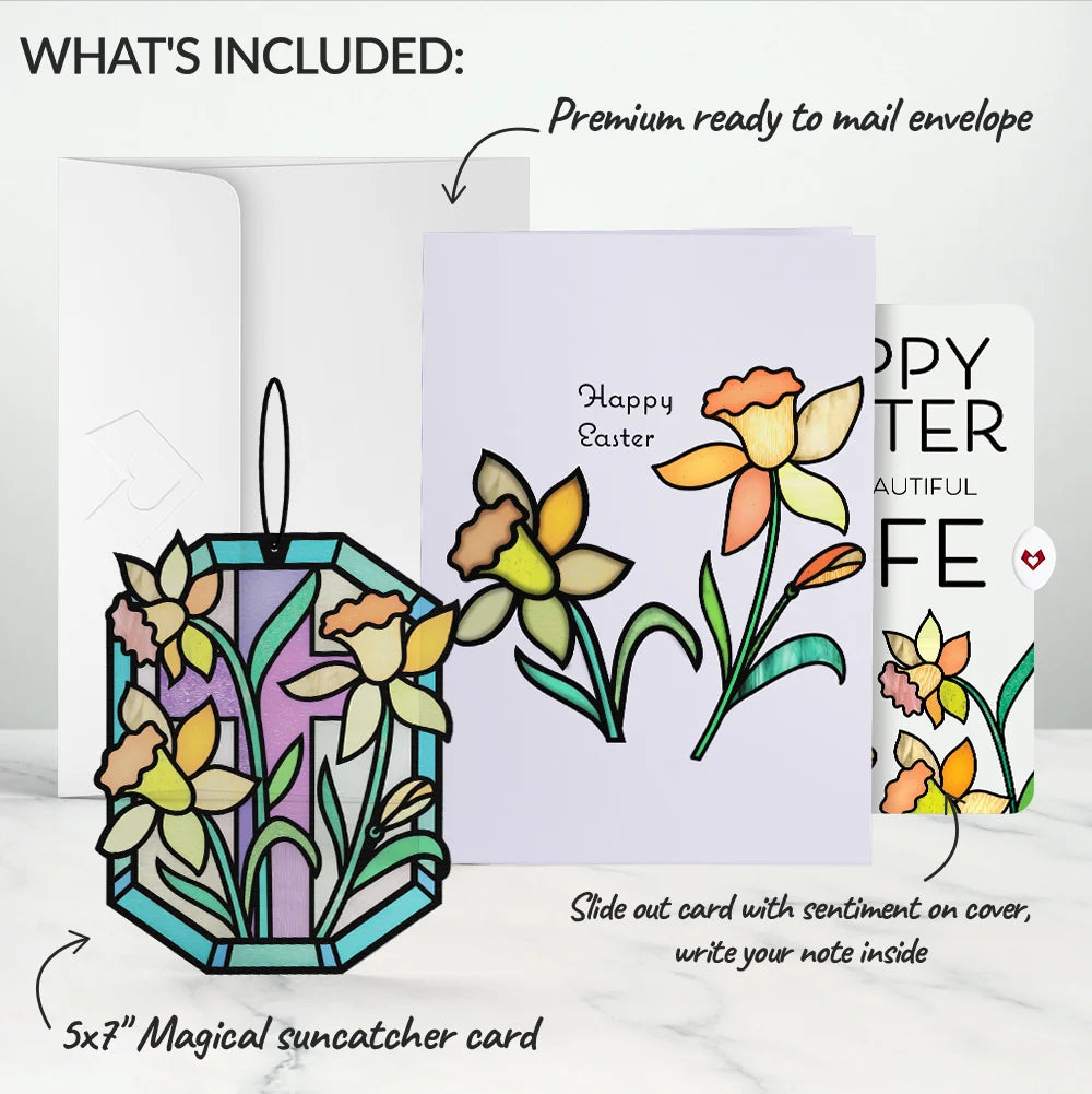 Happy Easter Daffodil Easter Suncatcher Card and Sentiment Set for Wife