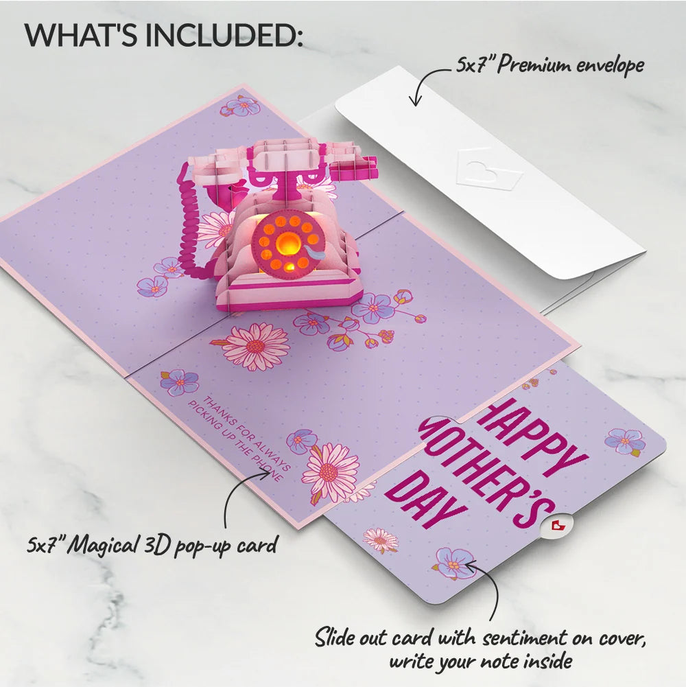 'Hey Mom' Vintage Phone Mother’s Day Music and Lights Pop-Up Card and Sentiment Set for Mom