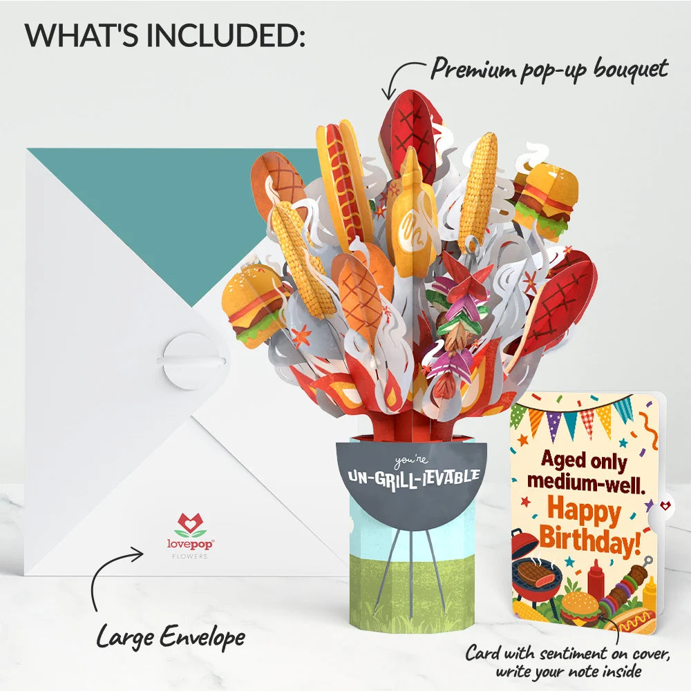 Grill Master Birthday Bouquet and Medium-Well Aged Sentiment Set