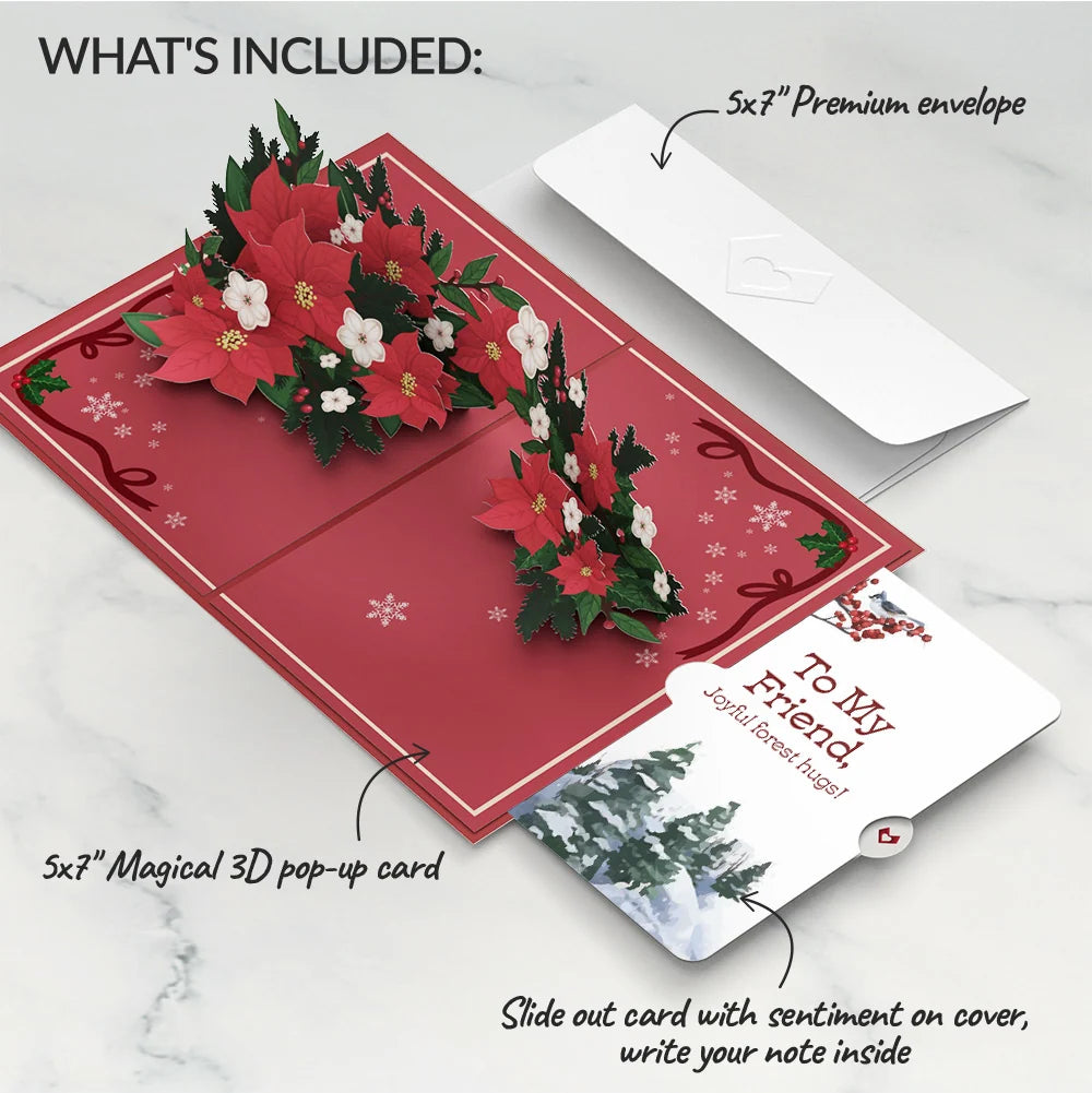 Poinsettia & Pine Winter Pop-Up Card and Sentiment Set for Friend