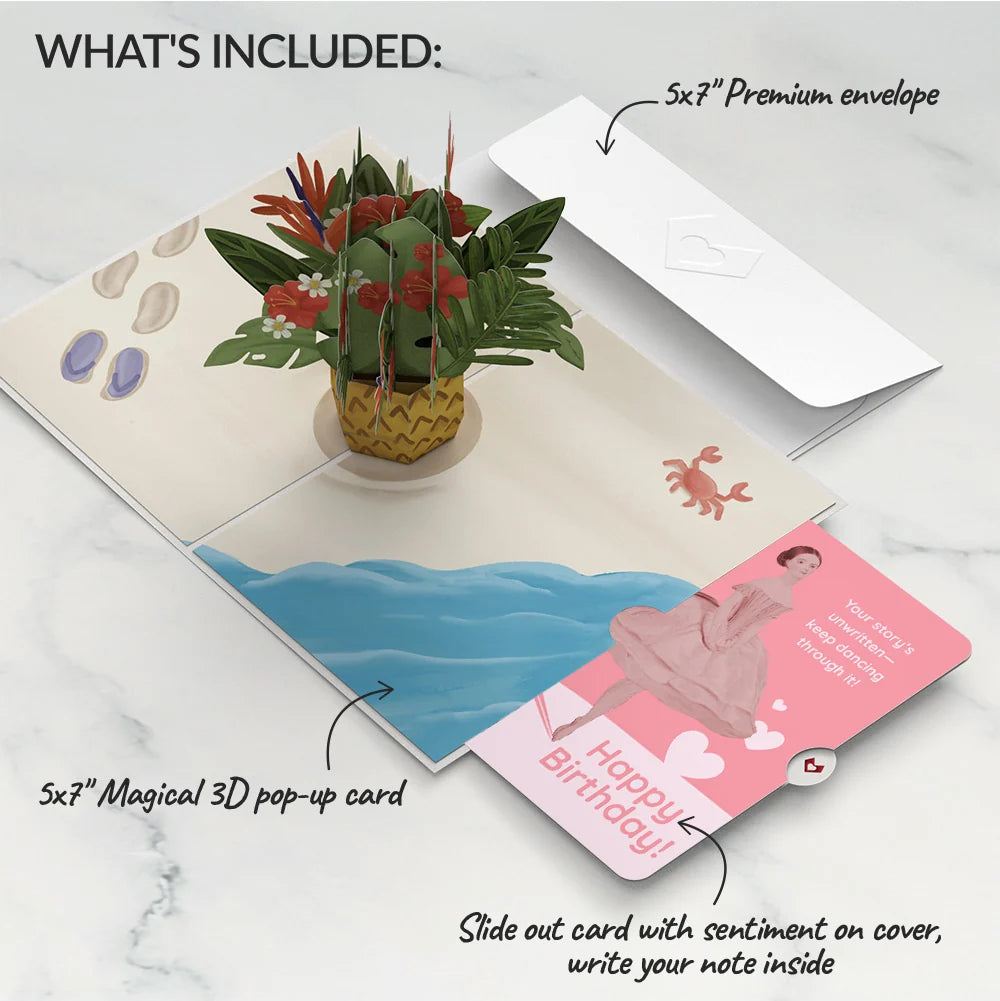Tropical Flower Basket Birthday Pop-Up Card and Dancing Through Life Sentiment Set