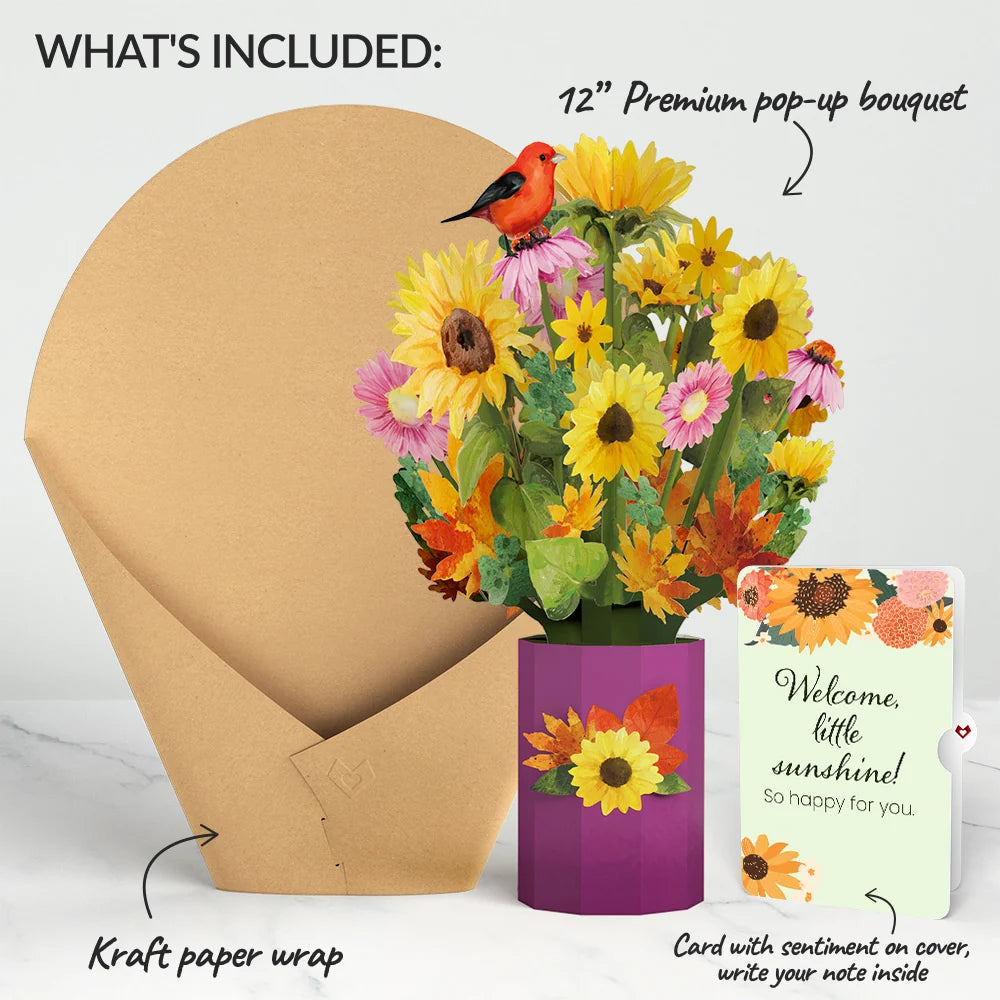Golden Sunflower New Baby Bouquet and Sentiment Set
