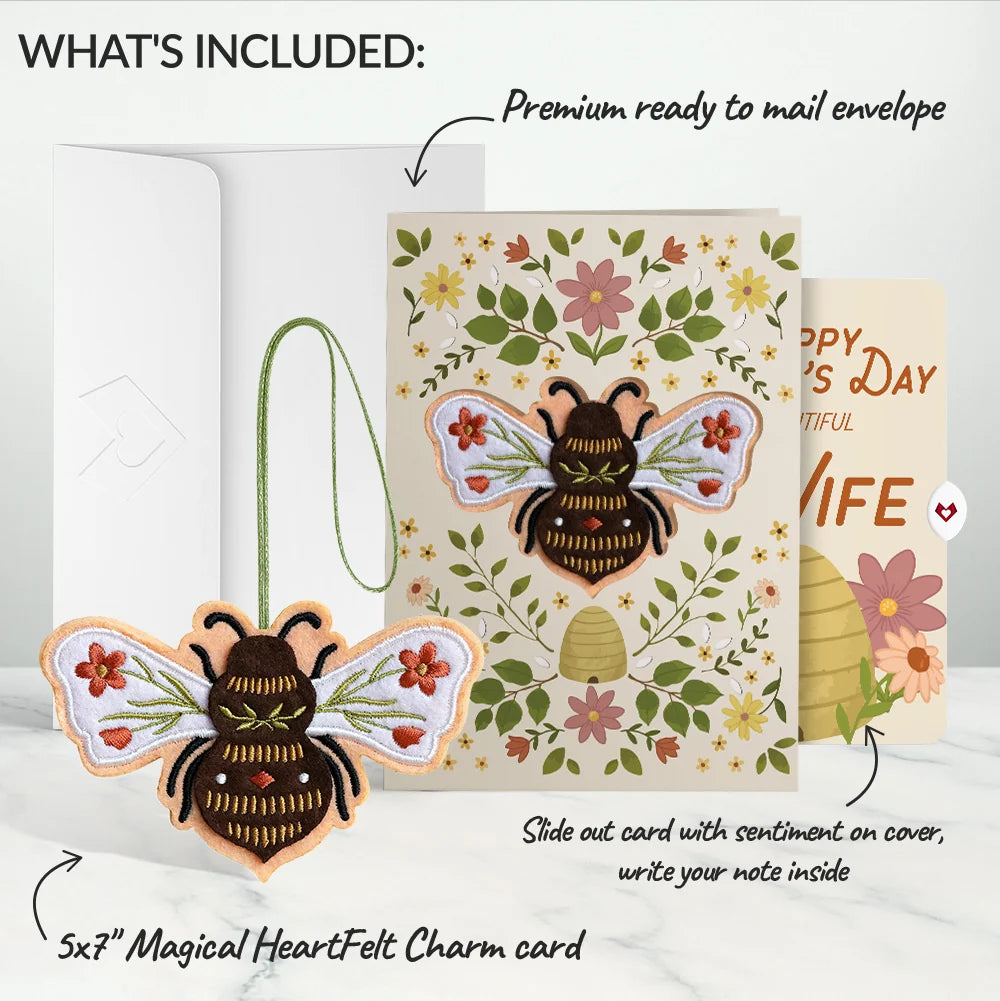 Botanical Bee Mother’s Day HeartFelt Charm Card™ and Sentiment Set for Wife