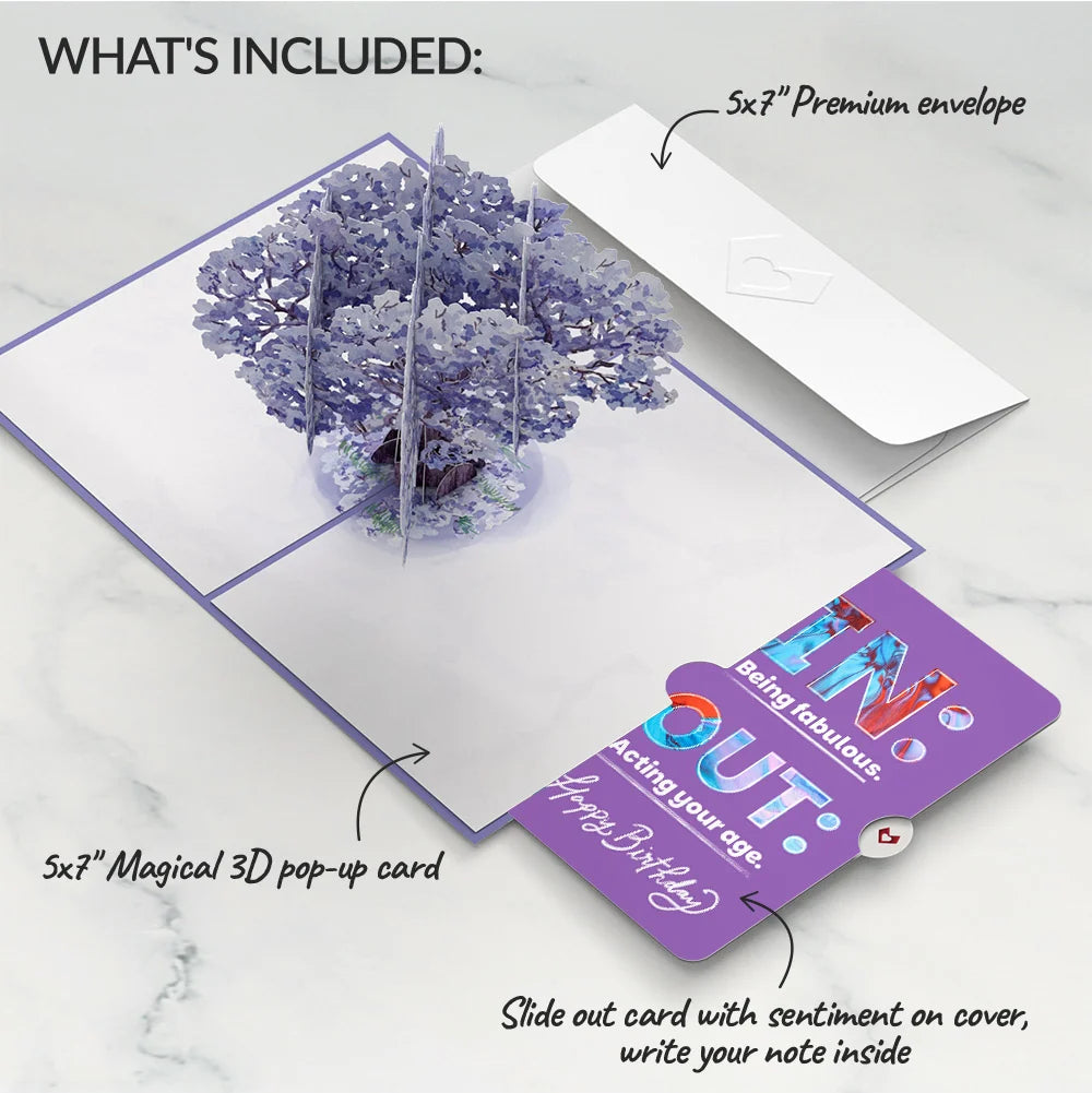 Watercolor Jacaranda Tree Birthday Pop-Up Card and IN & OUT Sentiment Set