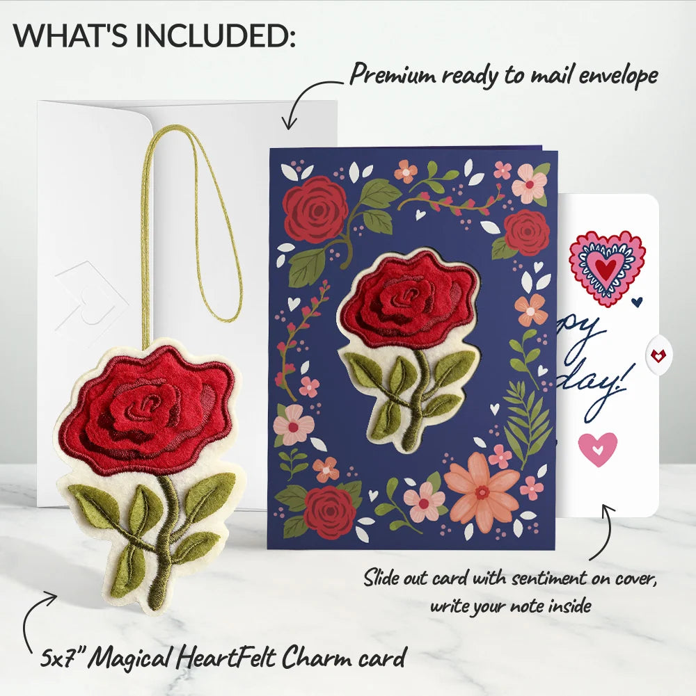 Everlasting Rose Birthday HeartFelt Charm Card™ and Sentiment Set