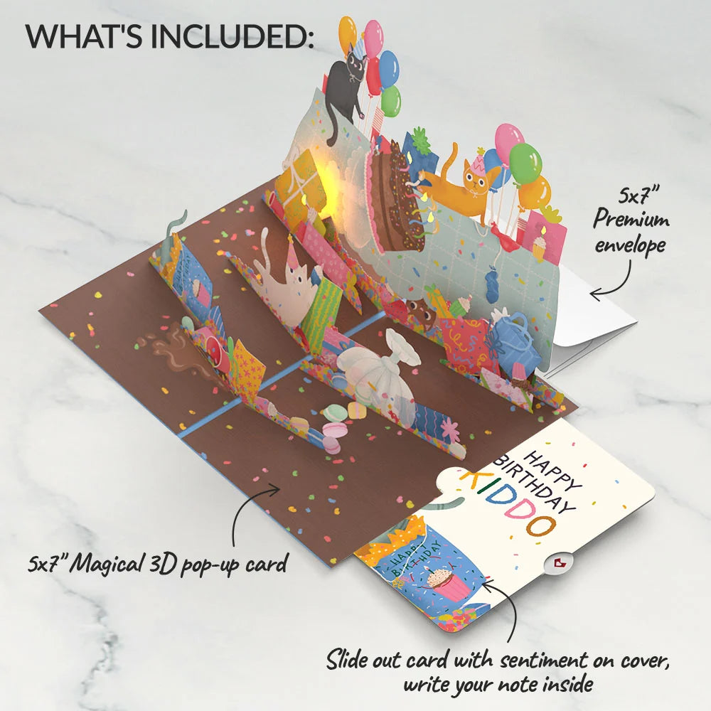 Birthday Cat-astrophe Music and Lights Pop-Up Card and Sentiment Set for Kid
