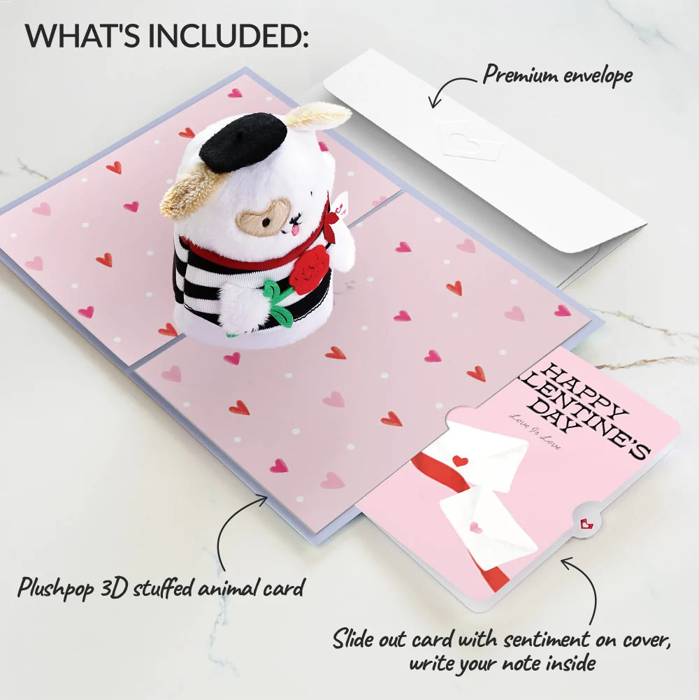 French Love Dog Valentine Plushpop Card and Love Letter: Love is Love Sentiment Set