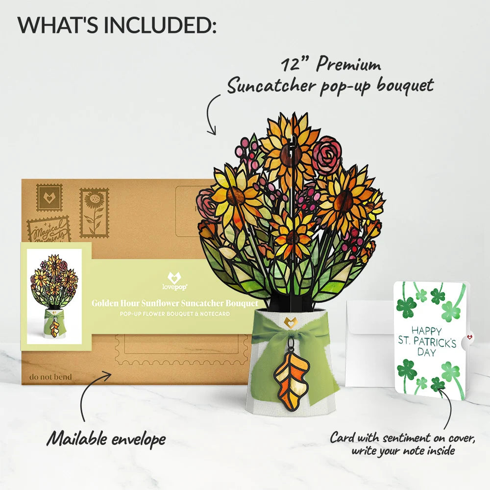Golden Hour Sunflower St. Patrick’s Day Suncatcher Bouquet and Sentiment Set