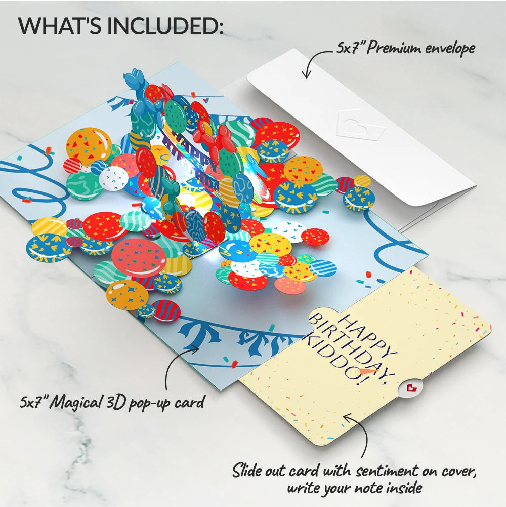Happy Birthday Balloons Music and Lights Pop-Up Card and Sentiment Set for Kid