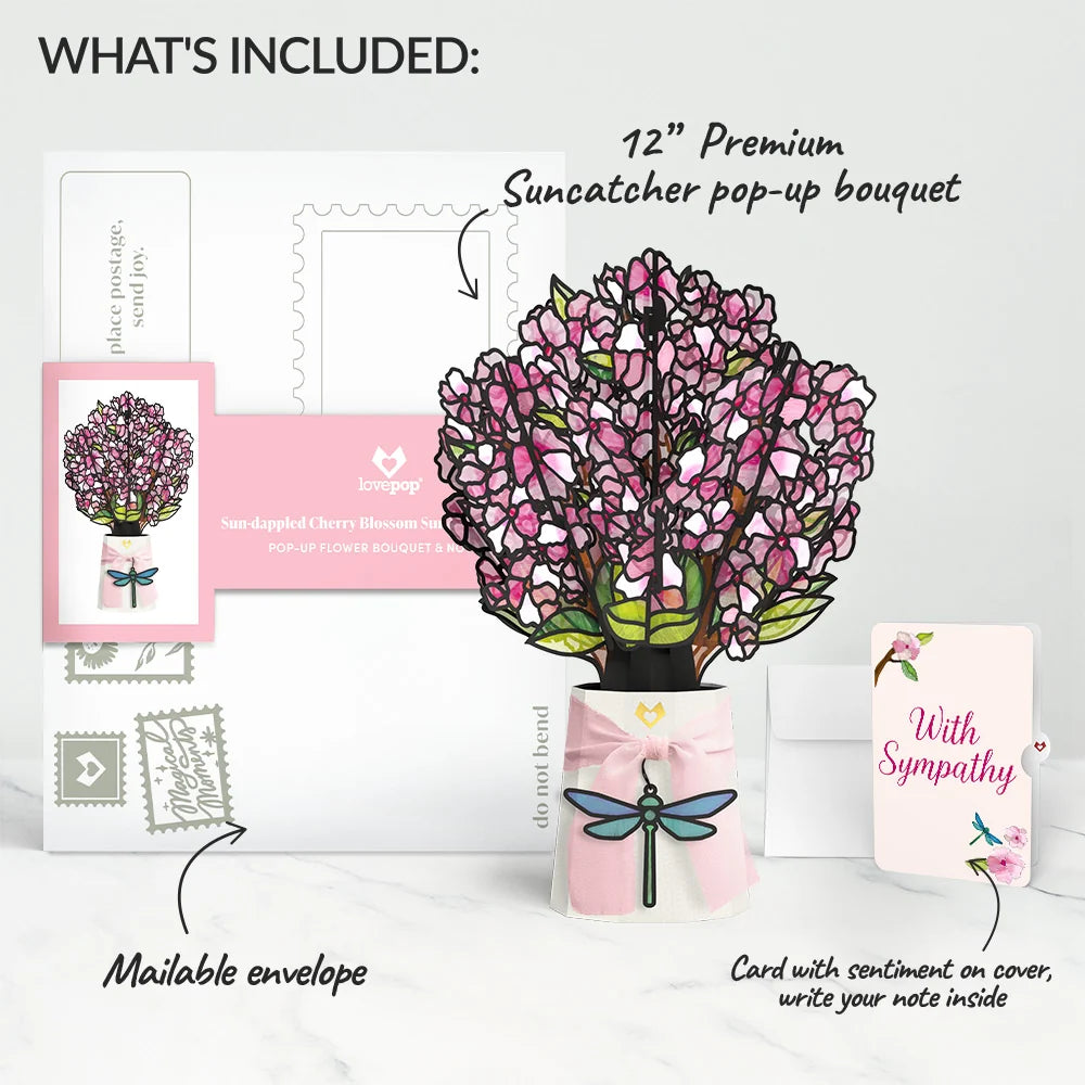 Sun-dappled Cherry Blossom Sympathy Suncatcher Bouquet and Sentiment Set